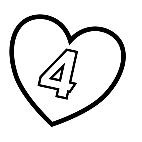 Number 4 in Heart Coloring page