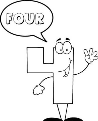 Number 4 Says FOUR Coloring page