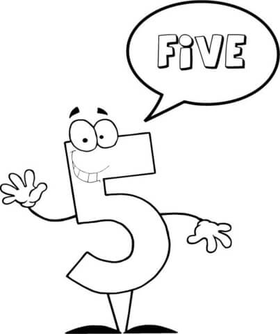 Number 5 Says FIVE Coloring page