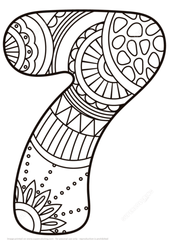 Number 7 Zentangle Coloring page