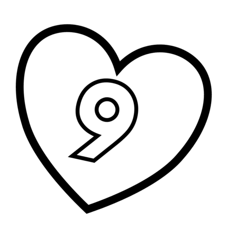 Number 9 in Heart Coloring page