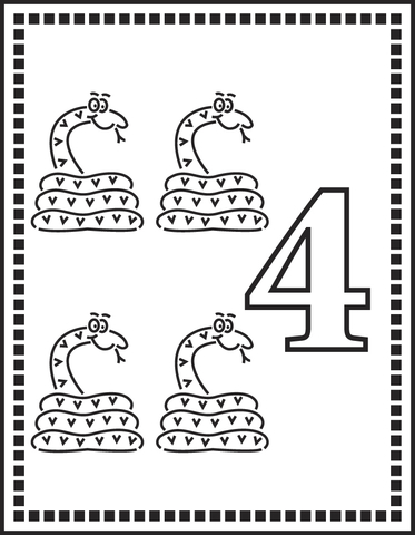 Number 4 Or Four Snakes Coloring page
