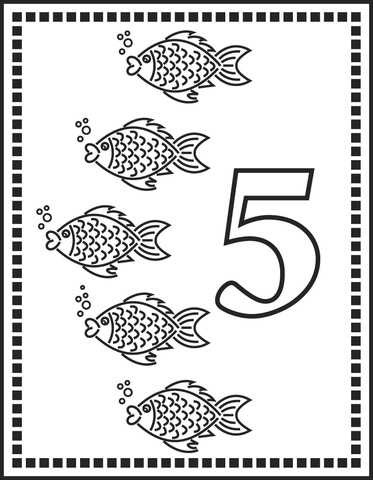 Number 5 Or Five Fishes Coloring page