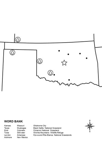 Oklahoma Map Worksheet Coloring page