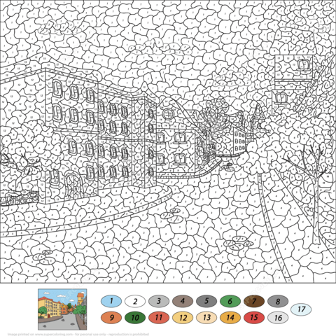 Old Town Street Color by Number Coloring page