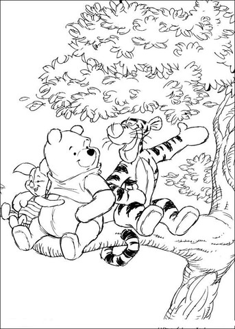 Winnie the Pooh and Tigger On The Tree  Coloring page