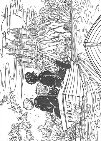 Harry Potter, Ron and Hermione are on the Way to the Castle  Coloring page