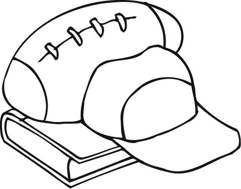 Outline of Football Equipment and a Book Coloring page