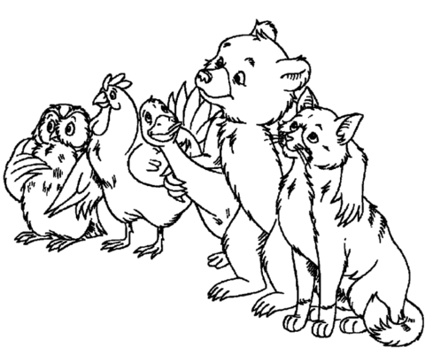 Owl, Hen, Goose, Little Bear And Cat Coloring page