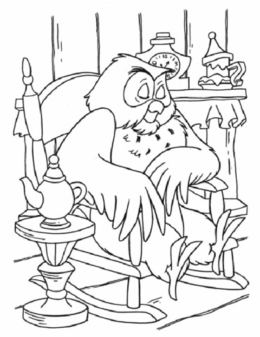 Owl Is sleeping on a chair Coloring page