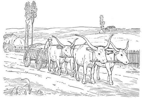 Oxen Pulling a Cart  Coloring page