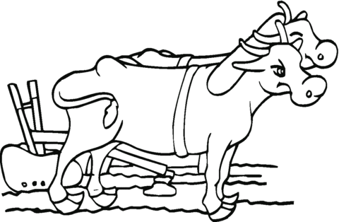 Oxen with Plow Coloring page