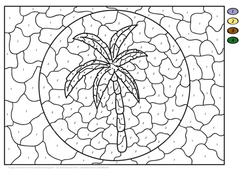 Palm Tree Color by Number Coloring page