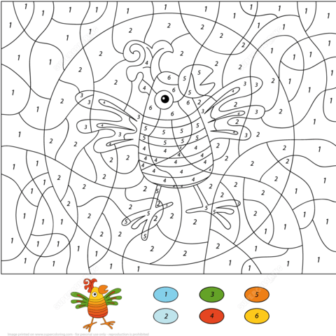 Parrot Color by Number Coloring page