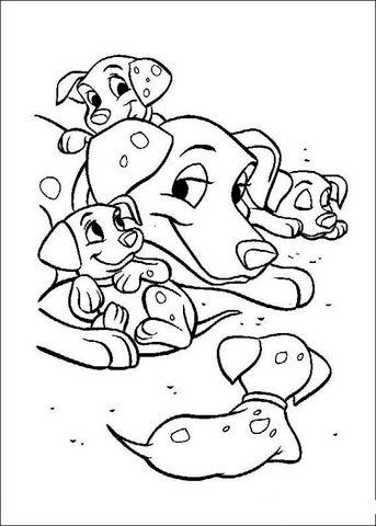 Perdita And Puppies Coloring page