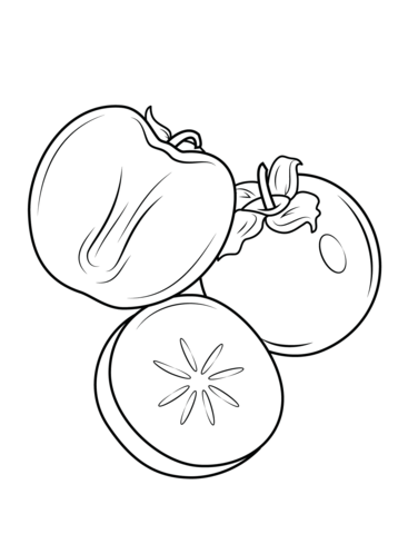 Whole and siliced persimons Coloring page