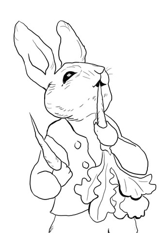 Peter Rabbit Eating Radishes Coloring page