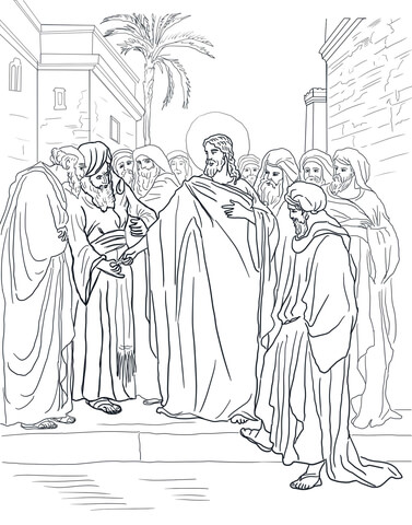 Pharisees Question Jesus About Taxes Coloring page