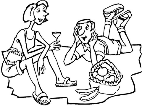 Man and woman on a picnic Coloring page