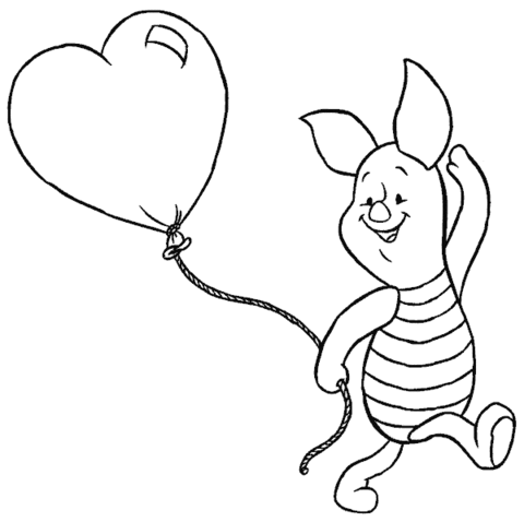 Piglet And Heart shaped Baloon  Coloring page