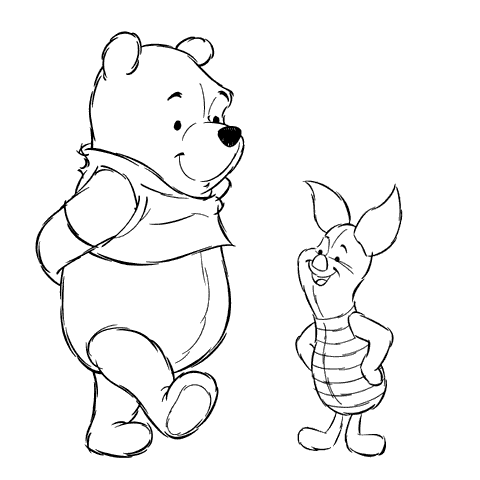 Pooh and Piglet are two best friends  Coloring page