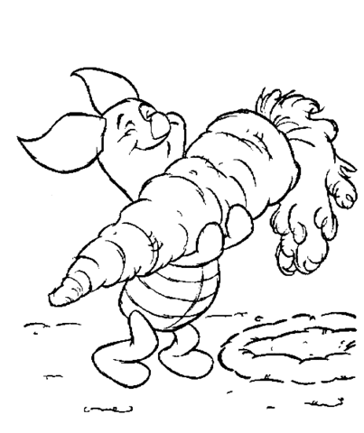 Piglet is carrying a carrot  Coloring page