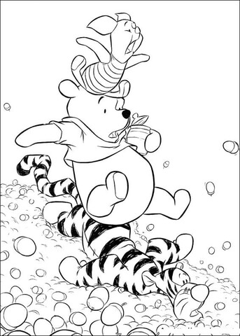 Piglet, Pooh And Tigger Are Sliding Together  Coloring page