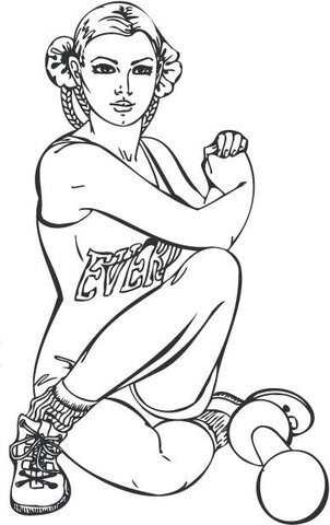 Pin-up Girl Exercising Coloring page