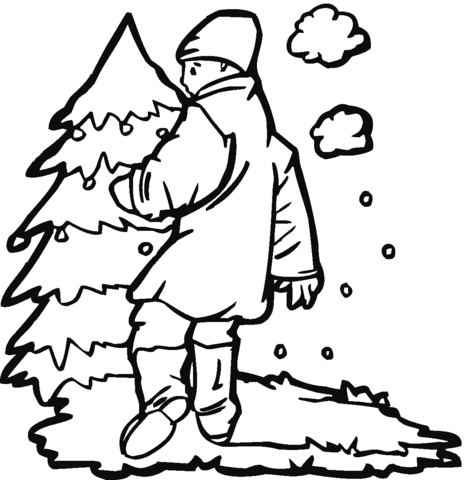 Boy near a pine tree Coloring page