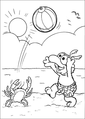Baby Gonzo Playing Volleyball with Crab Coloring page
