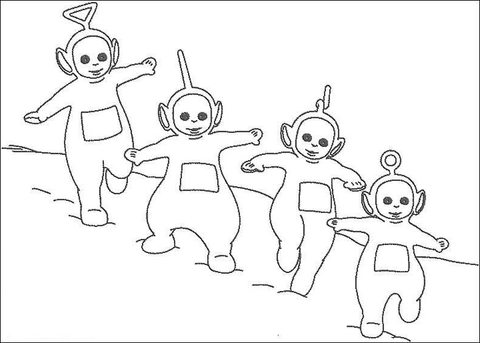 Laa-Laa, Po, Tinky-Winky, Dipsy are Playing Together  Coloring page