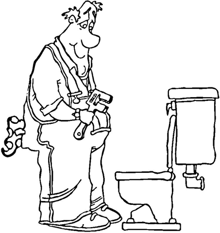 Plumber and Toilet  Coloring page
