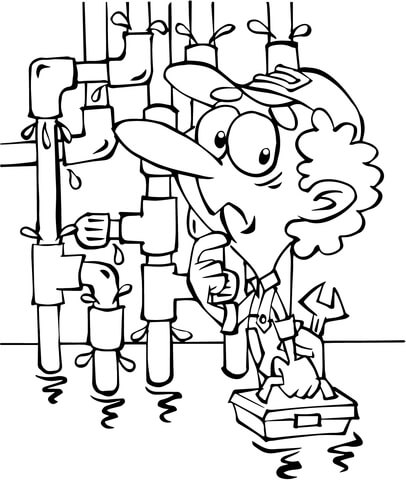 Plumber in Front of Tubes Coloring page