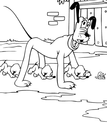 Pluto, Kids And Snail  Coloring page