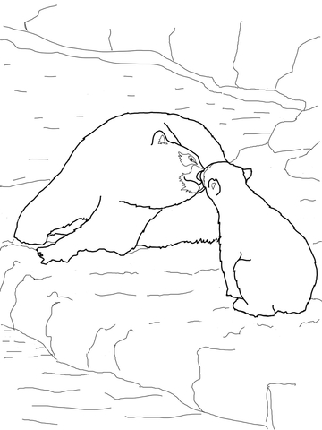 Polar Bear Baby and Mother Coloring page
