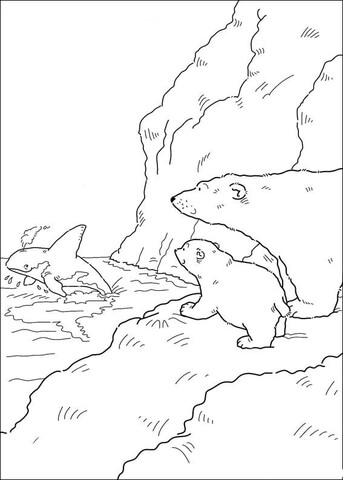 Lars and Daddy Polar Bear Say Thank You To The Whale  Coloring page
