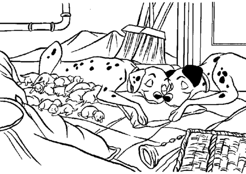 Pongo, Perdita And Their Babies  Coloring page