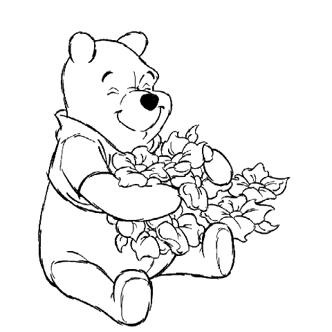 Pooh collected leaves Coloring page
