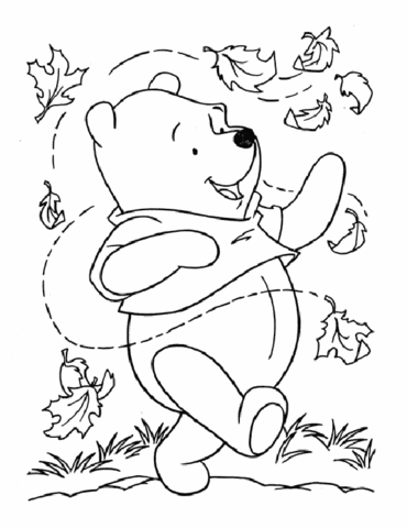 Pooh And Leaves  Coloring page
