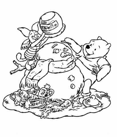 Pooh And Piglet Make A Snowman  Coloring page