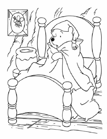 Sick Winnie the Pooh In Bed  Coloring page