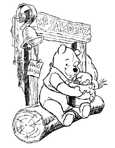 Pooh Is Eating honey Coloring page