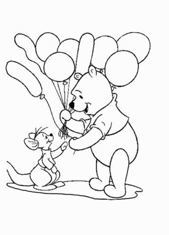Pooh Is Giving A Baloon to Roo Coloring page