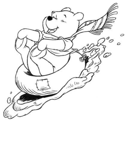 Winnie the Pooh on a snow tire Coloring page