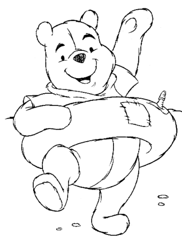 Pooh Is Using A Float  Coloring page
