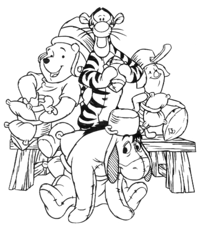 Pooh, Piglet, Eeyore and Tigger  Coloring page