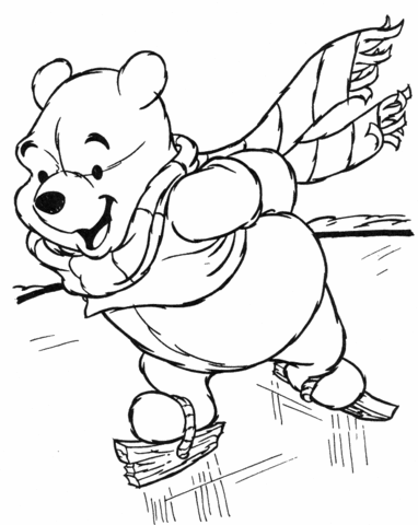 Pooh Ice Skating  Coloring page