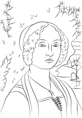 Portrait of Ginevra Benci by Leonardo Da Vinci Coloring page