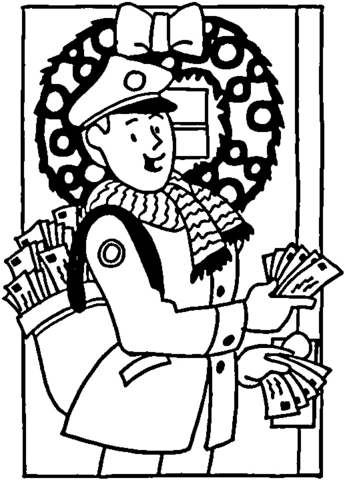 Postman With Christmas Cards  Coloring page