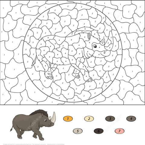 Prehistoric Rhinoceros Color by Number Coloring page